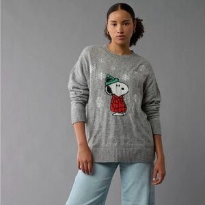 American Eagle Medium Snoopy Oversized Sweater - Whoa So Soft Gray Knit